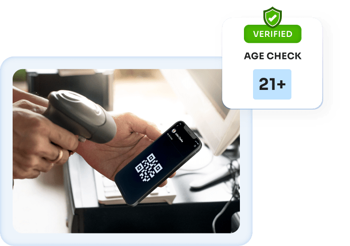 Retail worker scanning a QR code to verify customer's age